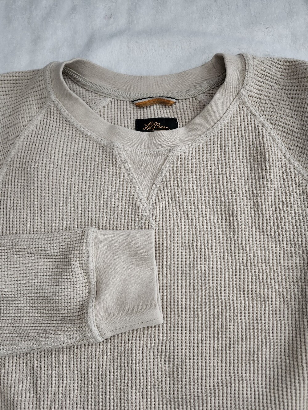 L.L. BEAN Signature Waffle Knit Crewneck Pullover Sweater Beige Cotton Large